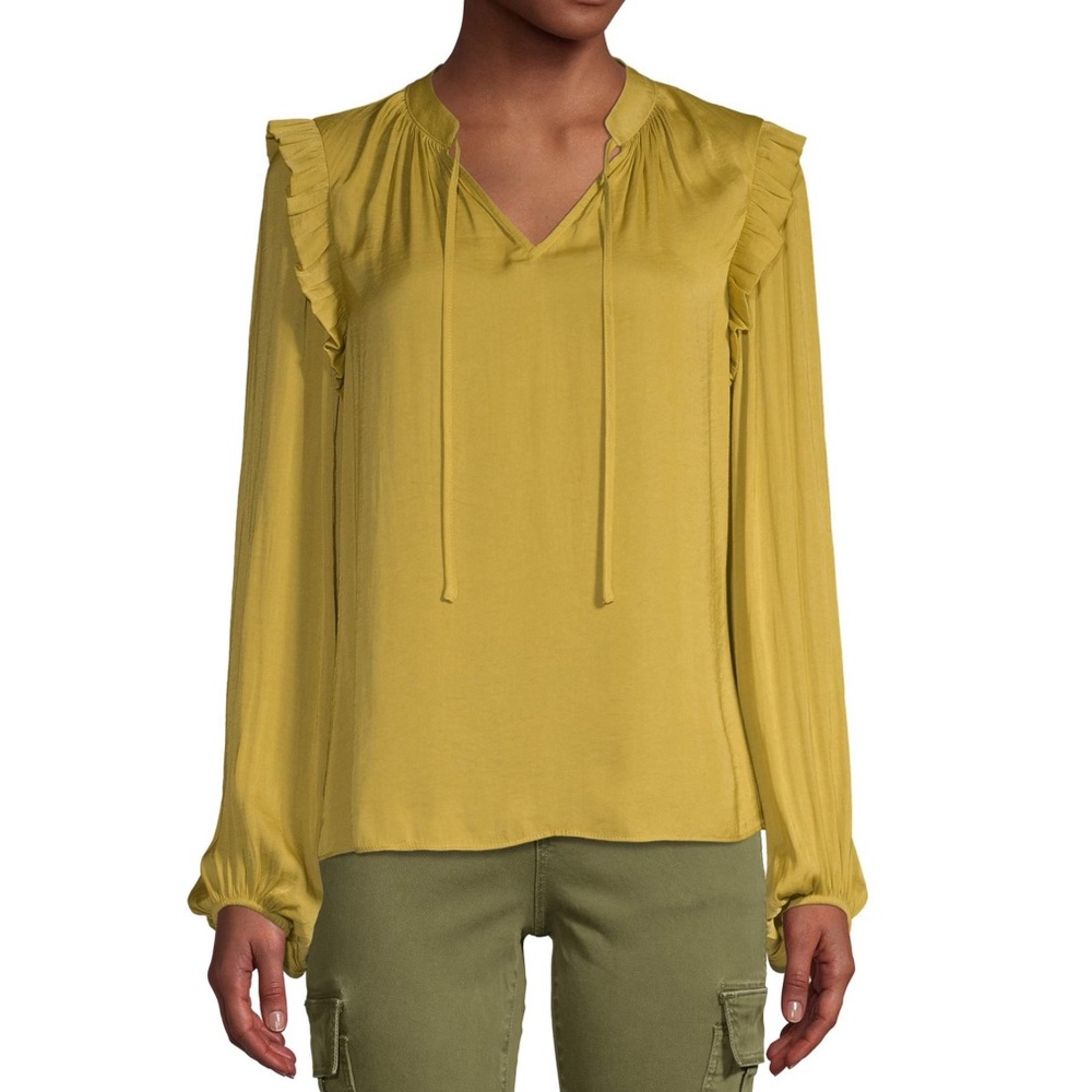 Scoop Satin Ruffle Shoulder Top